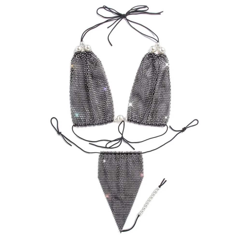 Pearl Strap Glitter Bra Sets