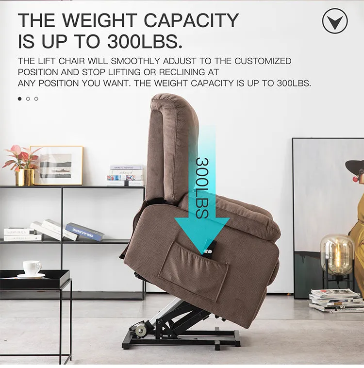 Power Lift Microfiber Electric Recliner Chair for Elderly with Side Pockets, Remote Control Living Room Chair (Brown)