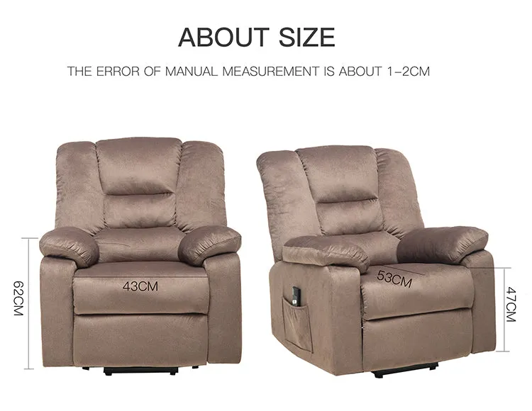 Power Lift Microfiber Electric Recliner Chair for Elderly with Side Pockets, Remote Control Living Room Chair (Brown)