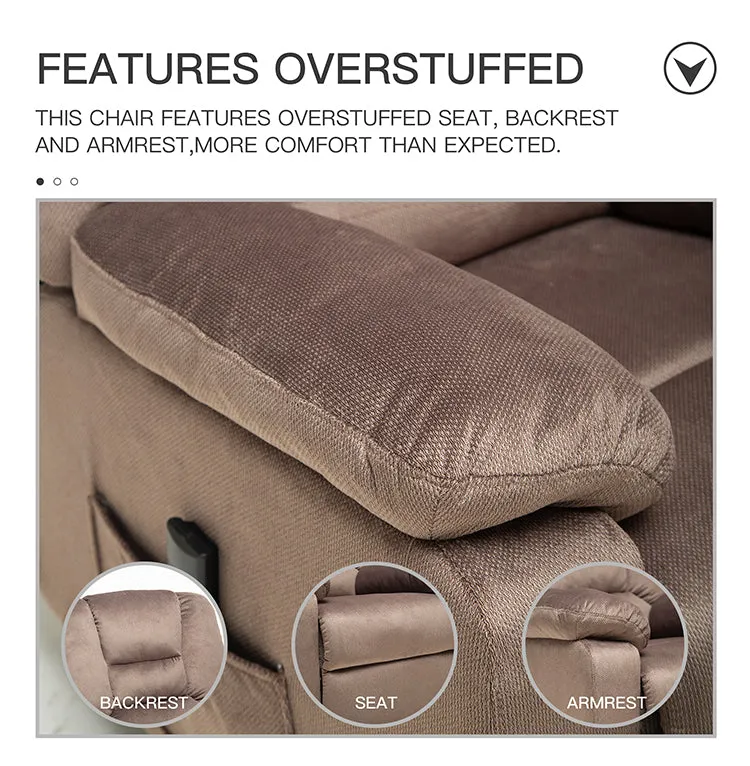 Power Lift Microfiber Electric Recliner Chair for Elderly with Side Pockets, Remote Control Living Room Chair (Brown)