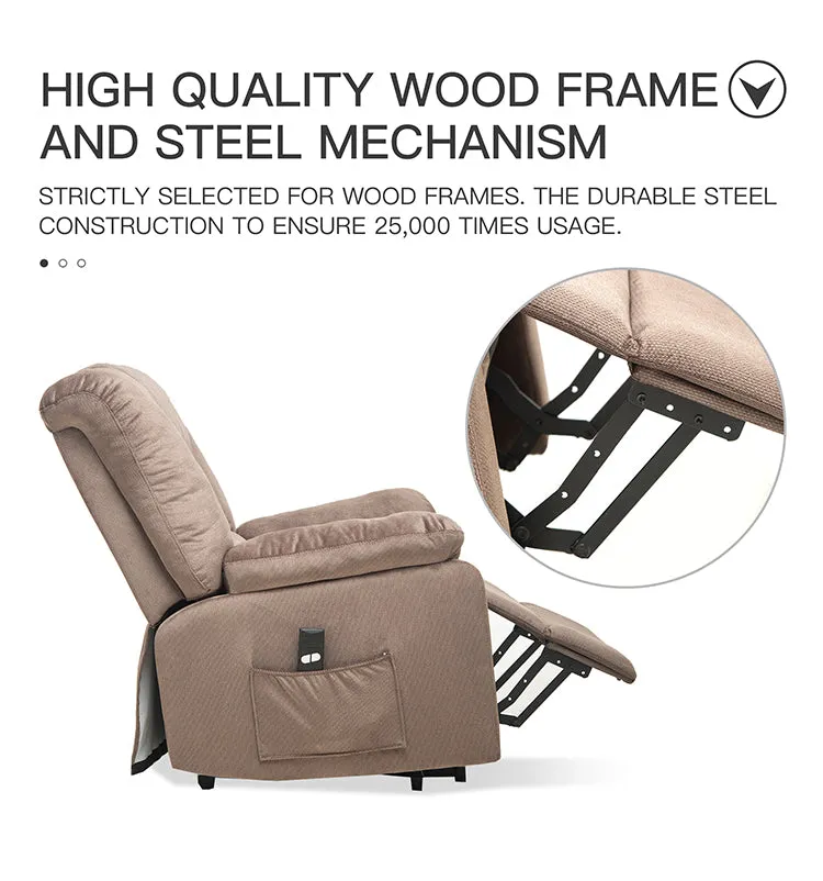 Power Lift Microfiber Electric Recliner Chair for Elderly with Side Pockets, Remote Control Living Room Chair (Brown)