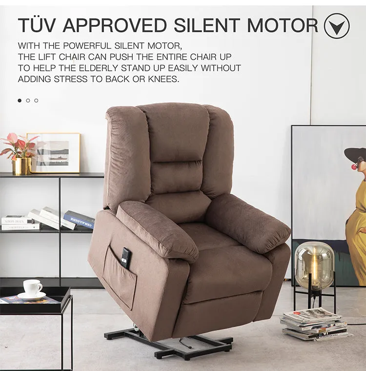 Power Lift Microfiber Electric Recliner Chair for Elderly with Side Pockets, Remote Control Living Room Chair (Brown)