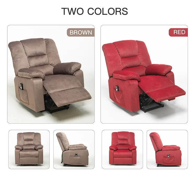 Power Lift Microfiber Electric Recliner Chair for Elderly with Side Pockets, Remote Control Living Room Chair (Brown)