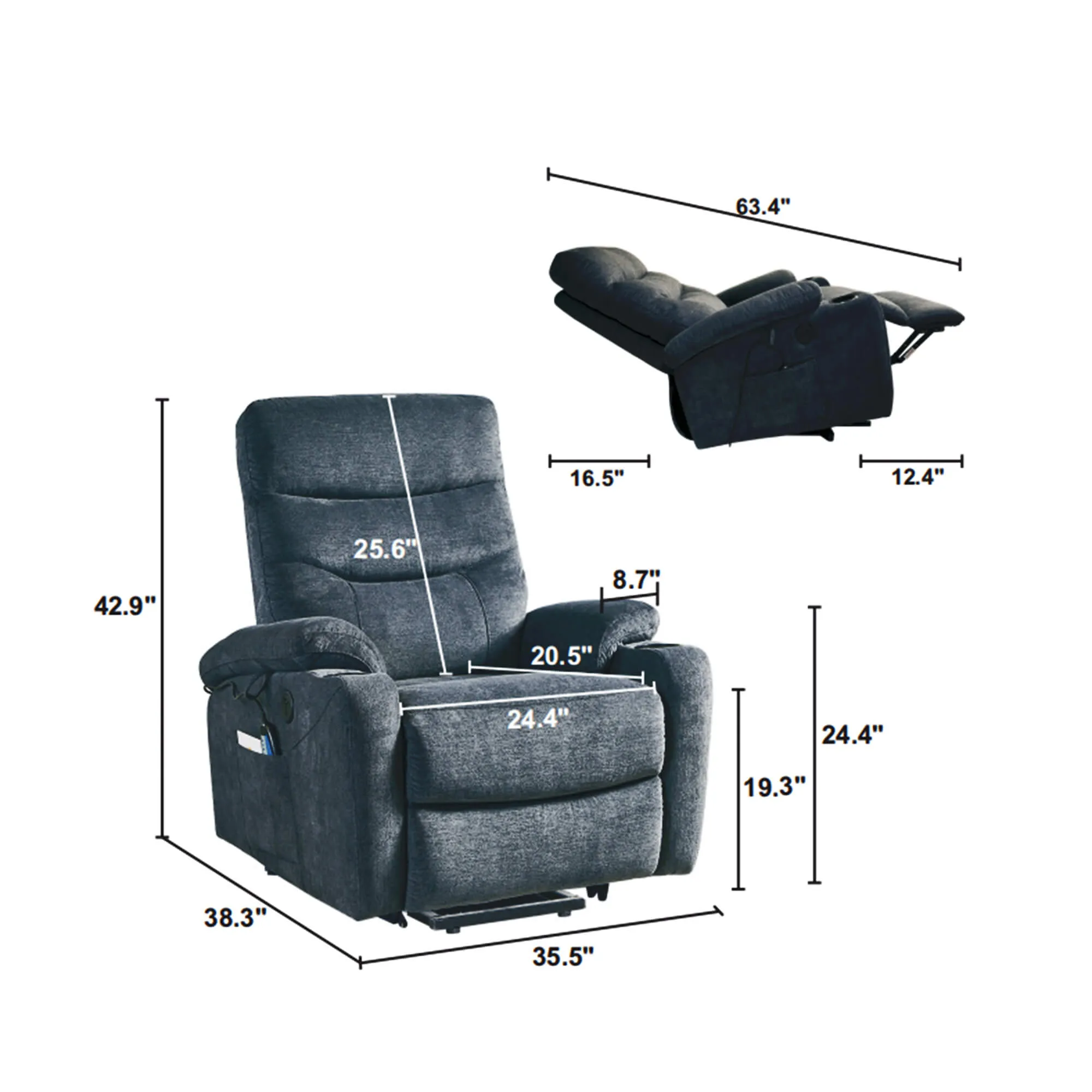 Power Lift Recliner Chair with Massage and Heat for Elderly Electric Recliner Lift Chair with 2 Side Pockets, Cup Holders, USB Port for Living Room, Dark Brown