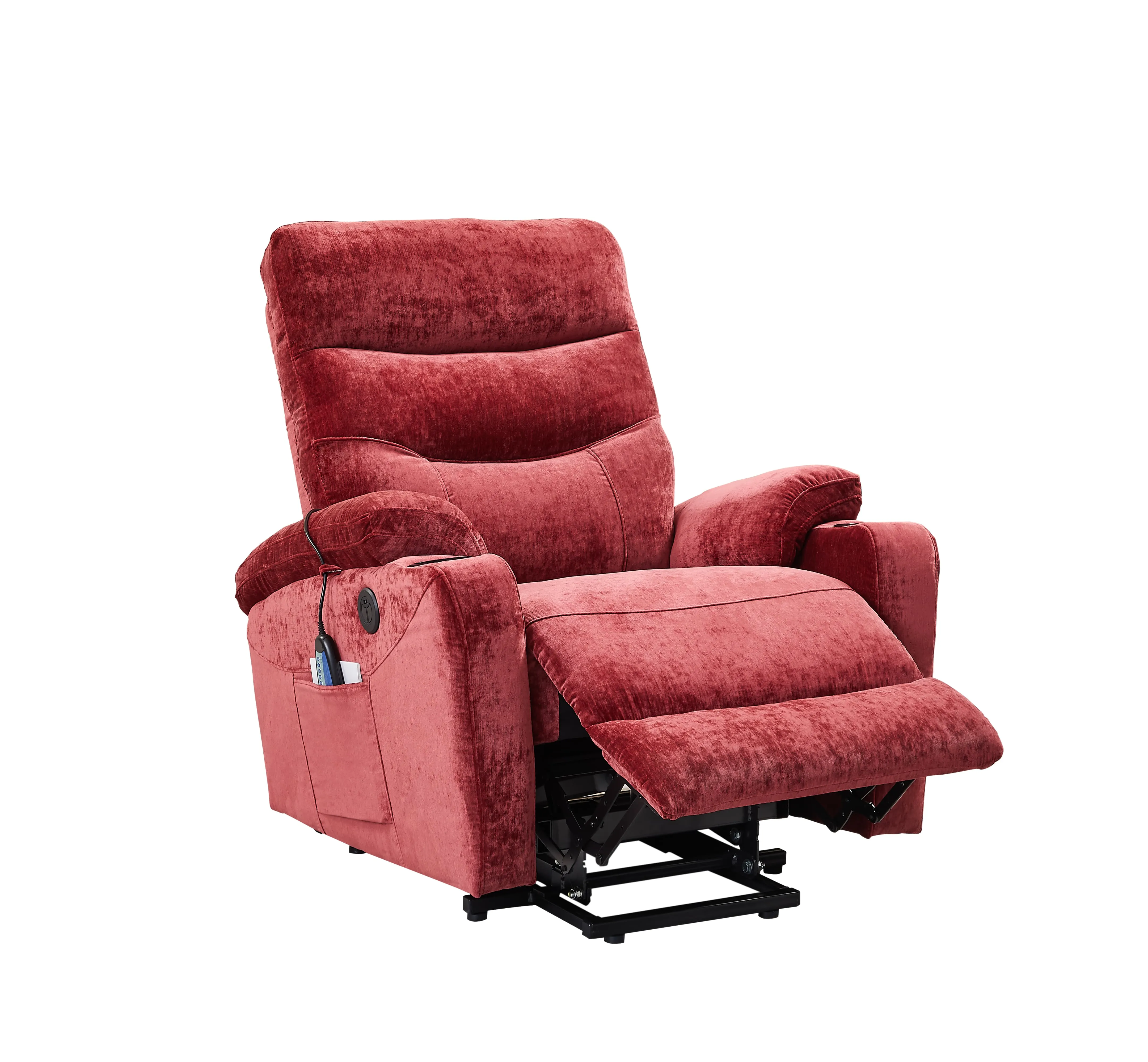 Power Lift Recliner Chair with Massage and Heat for Elderly Electric Recliner Lift Chair with 2 Side Pockets, Cup Holders, USB Port for Living Room, Red