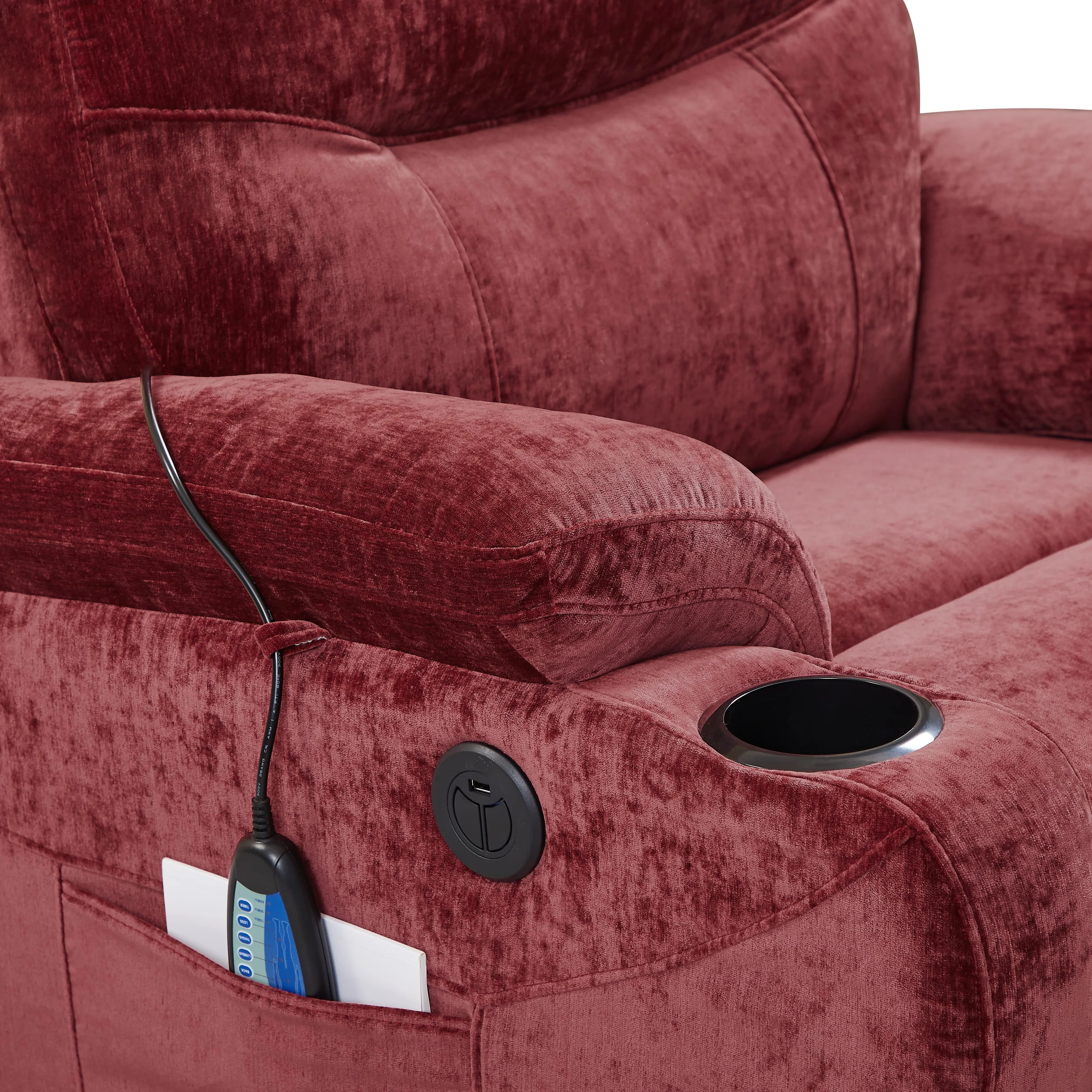 Power Lift Recliner Chair with Massage and Heat for Elderly Electric Recliner Lift Chair with 2 Side Pockets, Cup Holders, USB Port for Living Room, Red