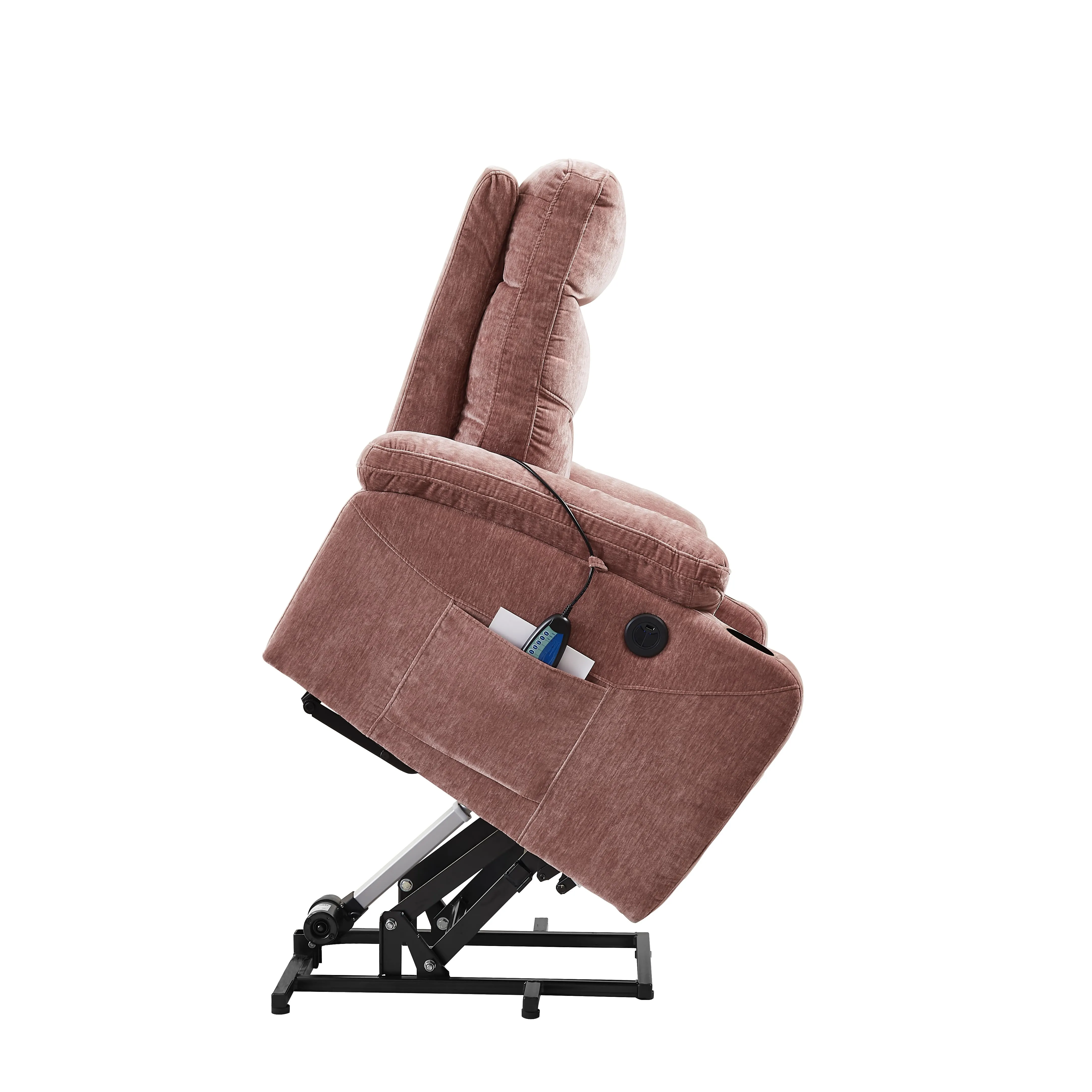 Power Lift Recliner Chair with Massage and Heat for Elderly Electric Recliner Lift Chair with 2 Side Pockets, Cup Holders, USB Port for Living Room, Rose