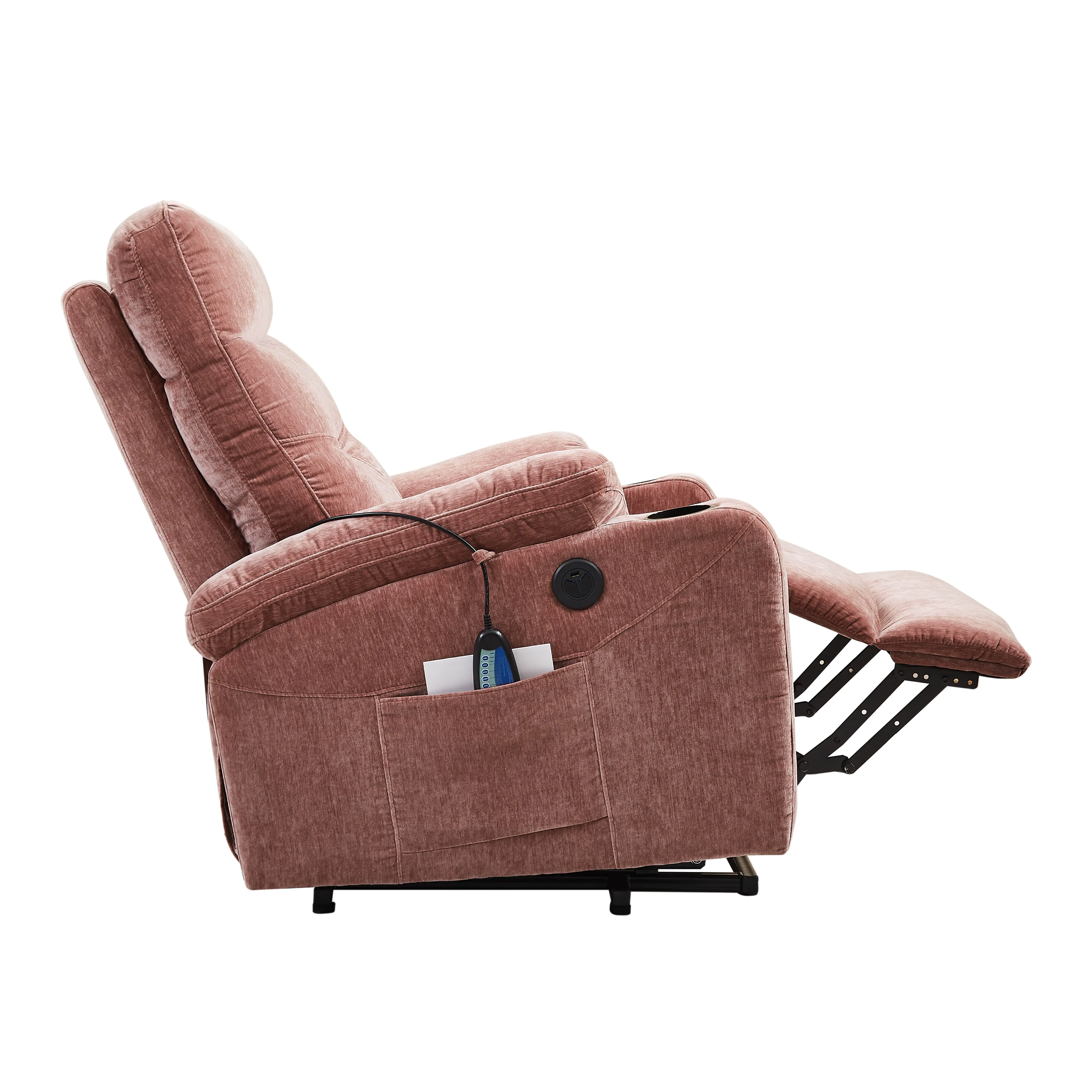 Power Lift Recliner Chair with Massage and Heat for Elderly Electric Recliner Lift Chair with 2 Side Pockets, Cup Holders, USB Port for Living Room, Rose