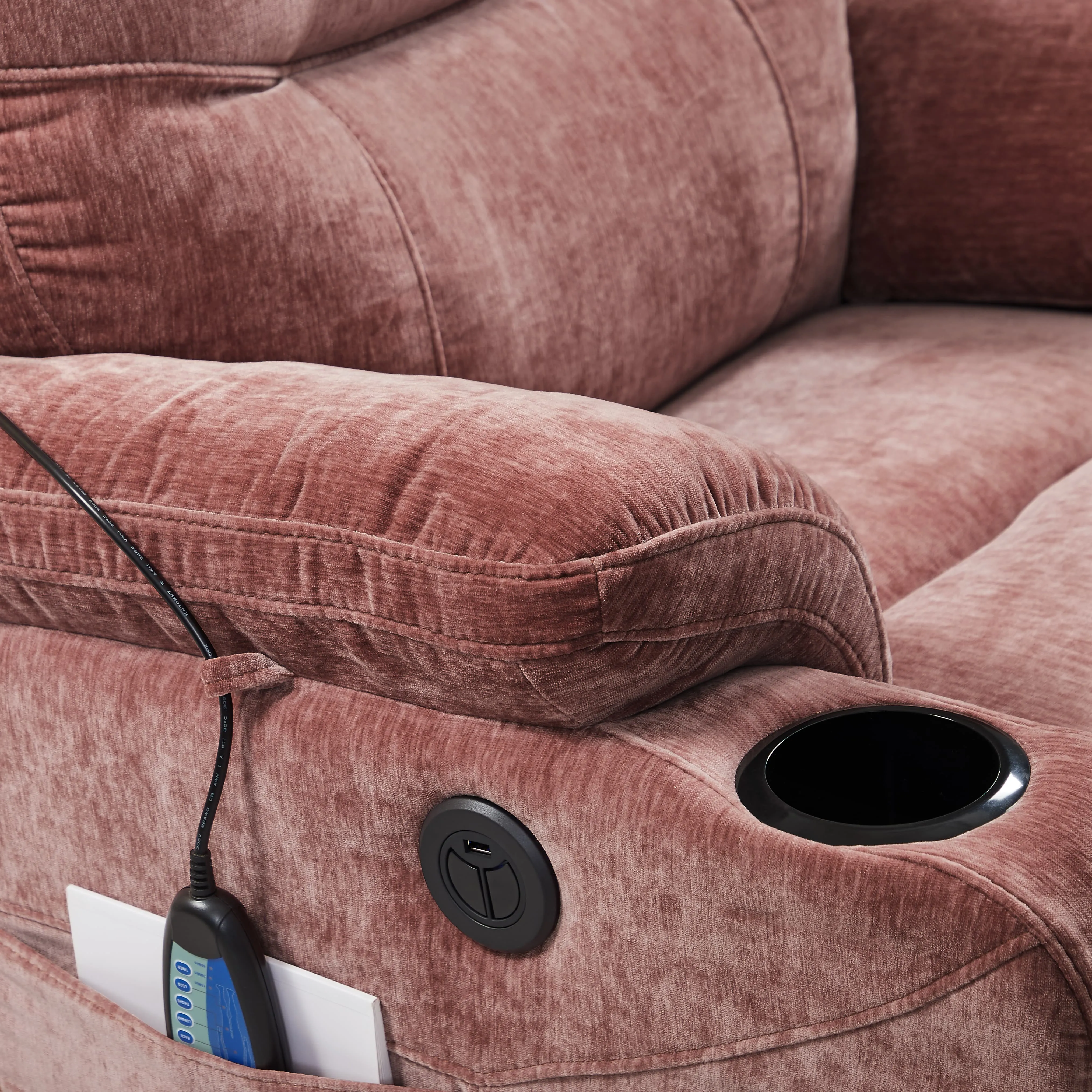 Power Lift Recliner Chair with Massage and Heat for Elderly Electric Recliner Lift Chair with 2 Side Pockets, Cup Holders, USB Port for Living Room, Rose