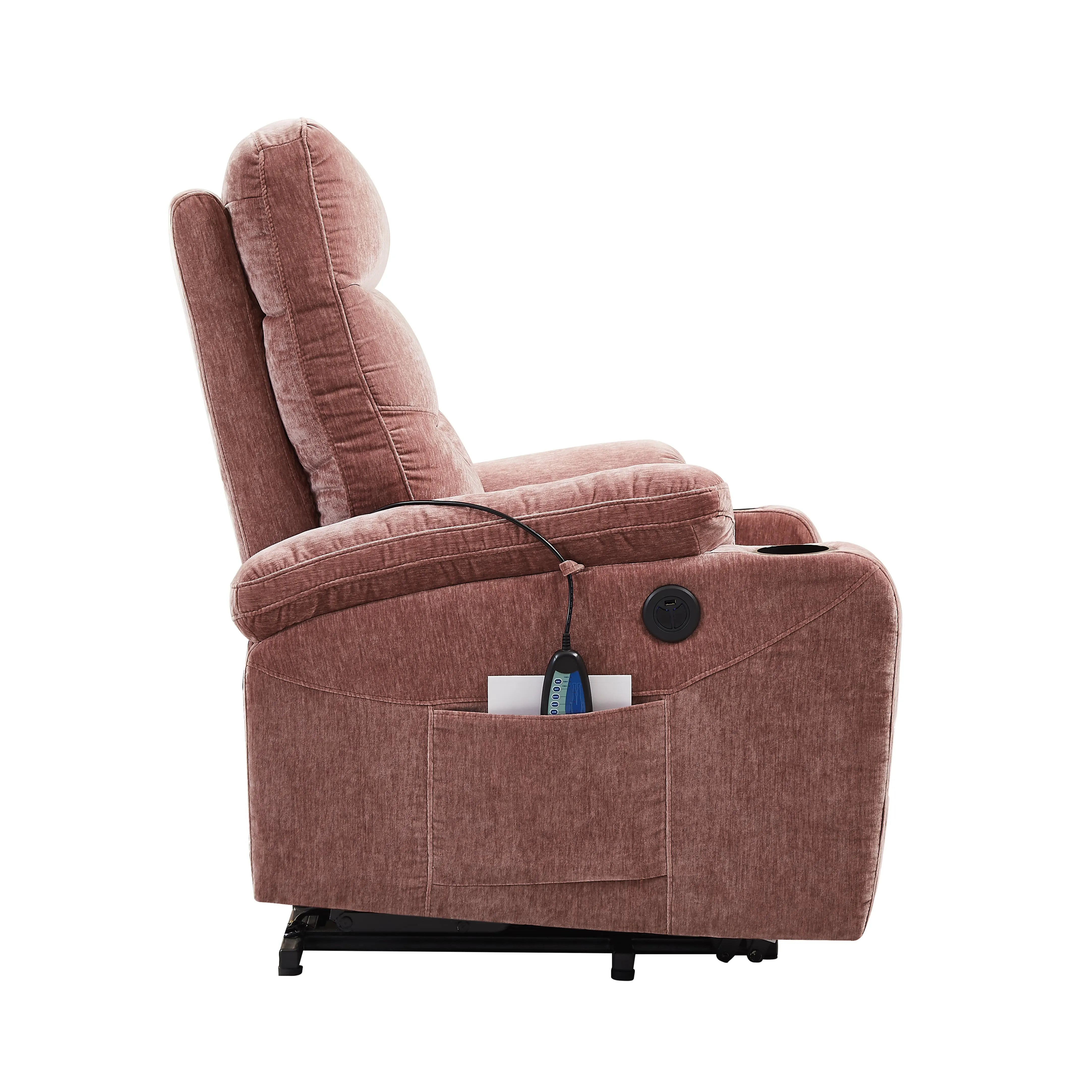 Power Lift Recliner Chair with Massage and Heat for Elderly Electric Recliner Lift Chair with 2 Side Pockets, Cup Holders, USB Port for Living Room, Rose