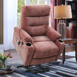 Power Lift Recliner Chair with Massage and Heat for Elderly Electric Recliner Lift Chair with 2 Side Pockets, Cup Holders, USB Port for Living Room, Rose