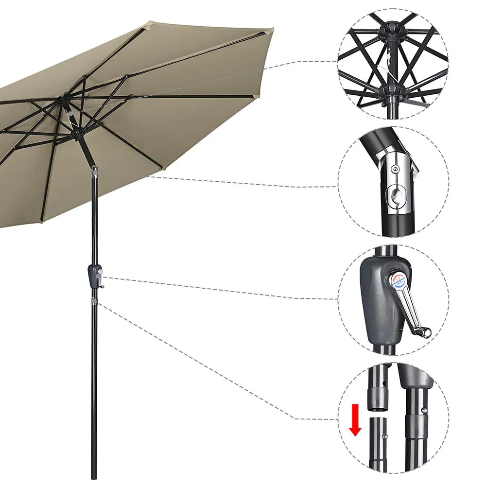 TheLAShop 10 ft 8-Rib Patio Umbrella Tilt & Crank 220g Yarn-dyed Canopy UV50 