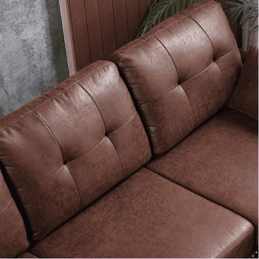 Viatol High Back Couch Mid-century Suede Leather Wood Legs Chaise Sofa