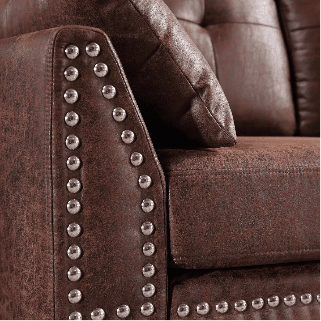 Viatol High Back Couch Mid-century Suede Leather Wood Legs Chaise Sofa