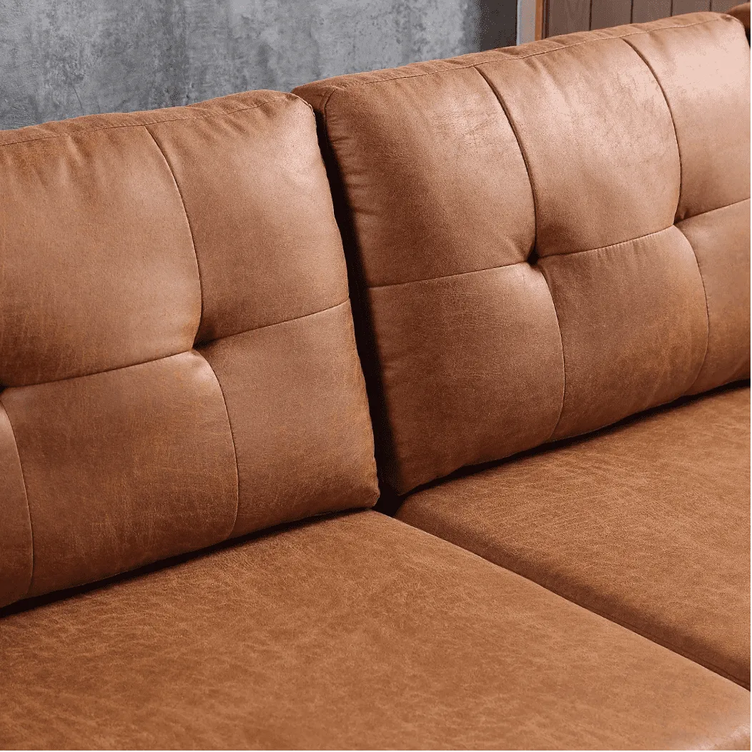 Viatol High Back Couch Mid-century Suede Leather Wood Legs Chaise Sofa
