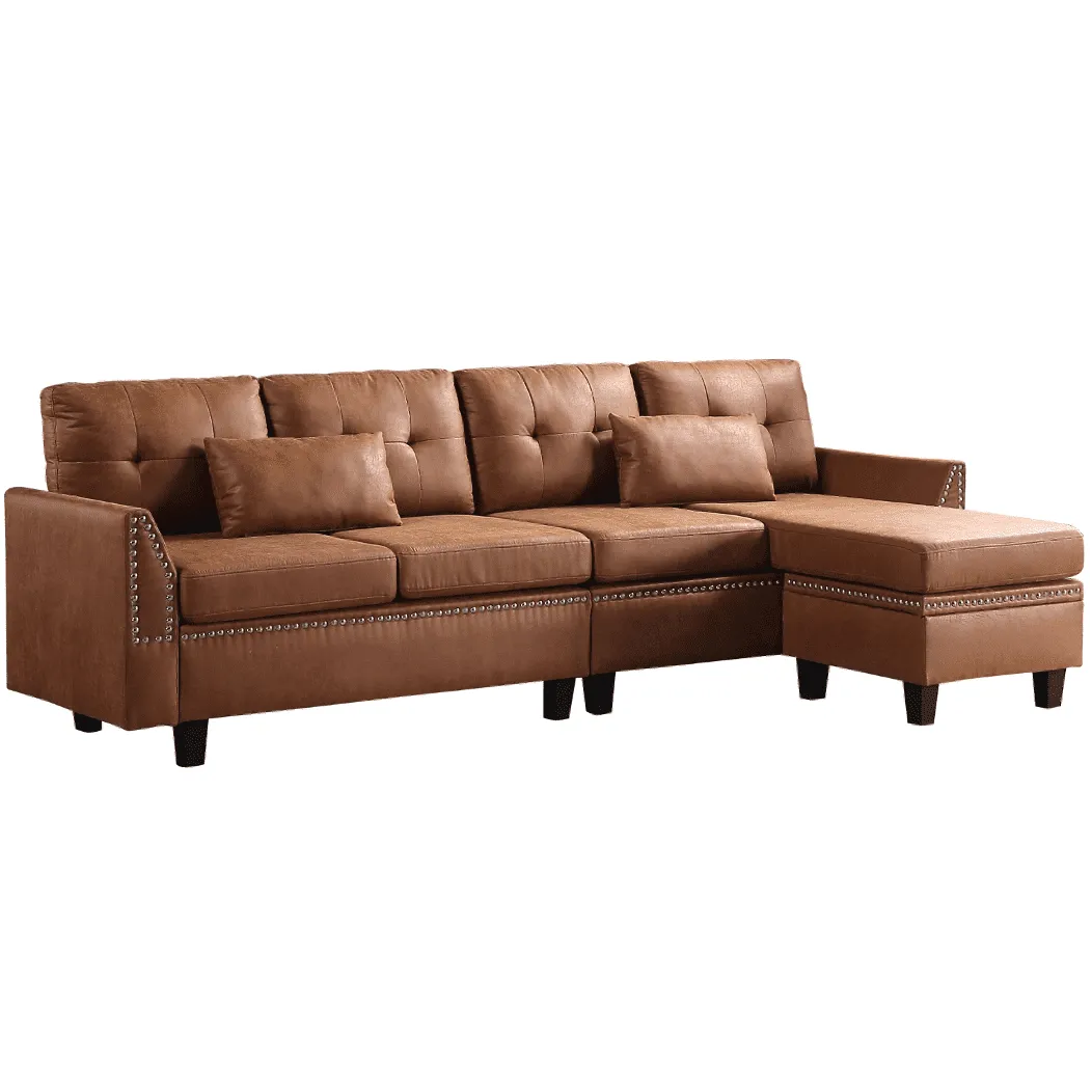 Viatol High Back Couch Mid-century Suede Leather Wood Legs Chaise Sofa