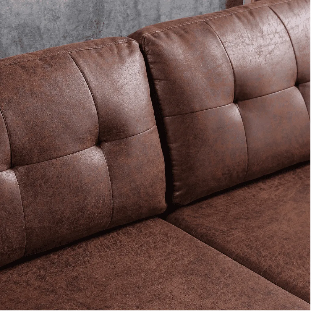 Viatol High Back Couch Mid-century Suede Leather Wood Legs Chaise Sofa