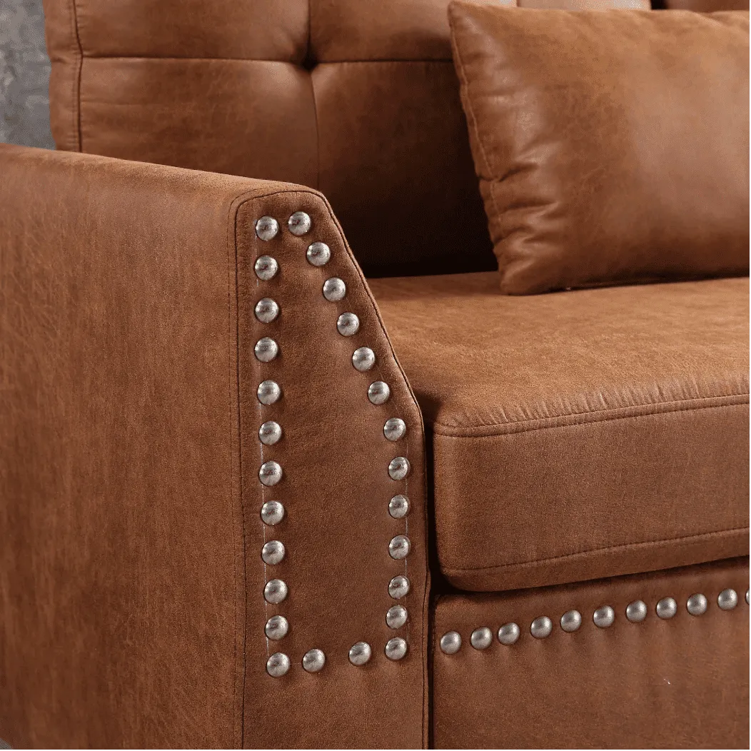 Viatol High Back Couch Mid-century Suede Leather Wood Legs Chaise Sofa